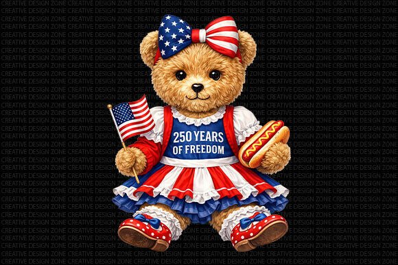 Patriotic Teddy Bear 250 PNG Design: A Festive Asset for Creators