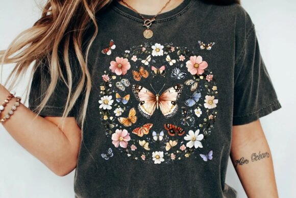 Vintage Butterfly & Wildflower Wreath: A Sublimation Design